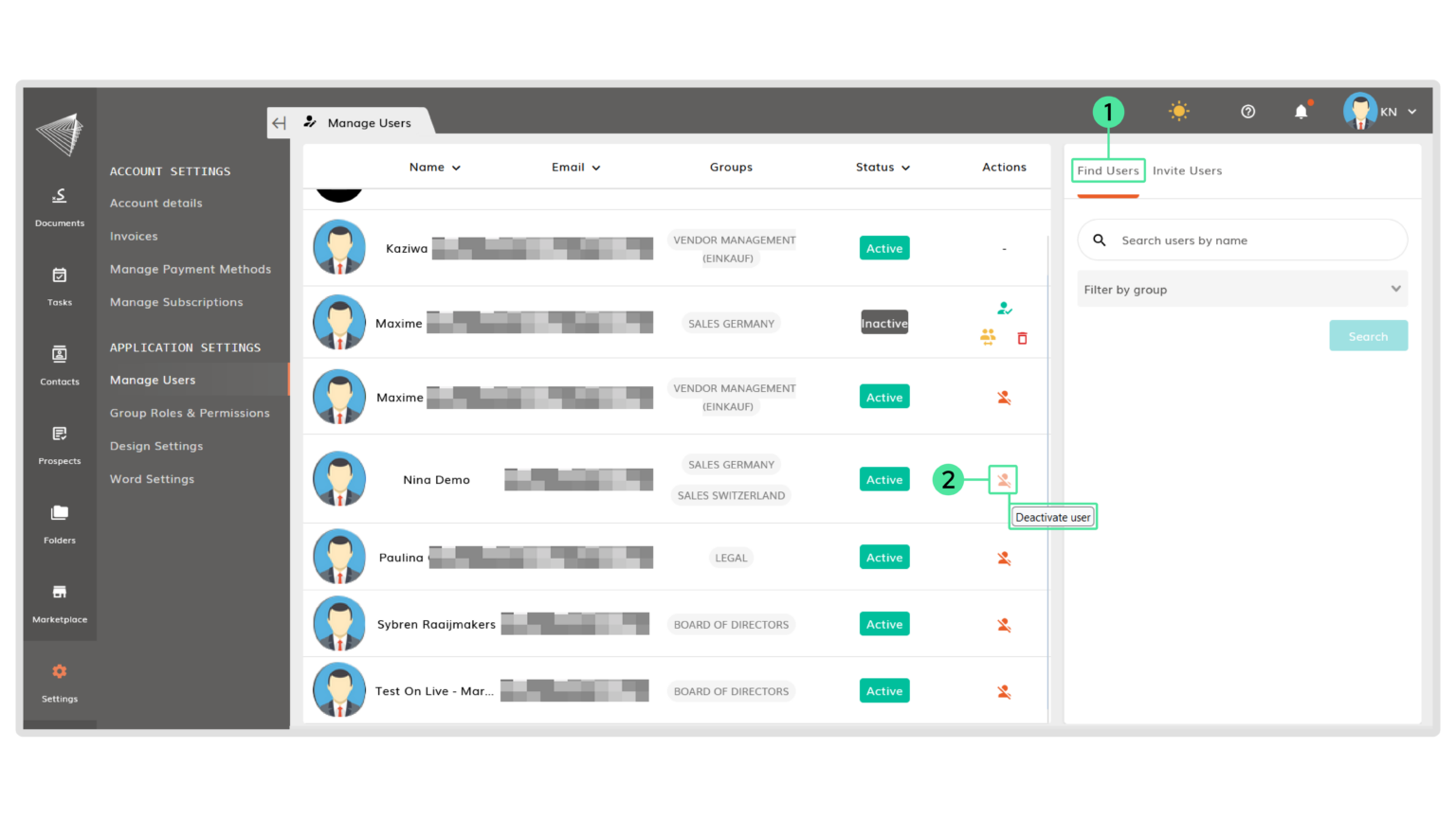 Inviting, De-/Activating, and Deleting Users – contractuo knowlegde base